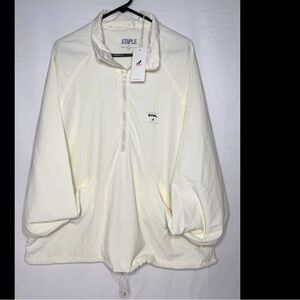 NEW Staple Pigeon STPL Men's L Cream Half Zip Nylon Windbreaker Pullover $200